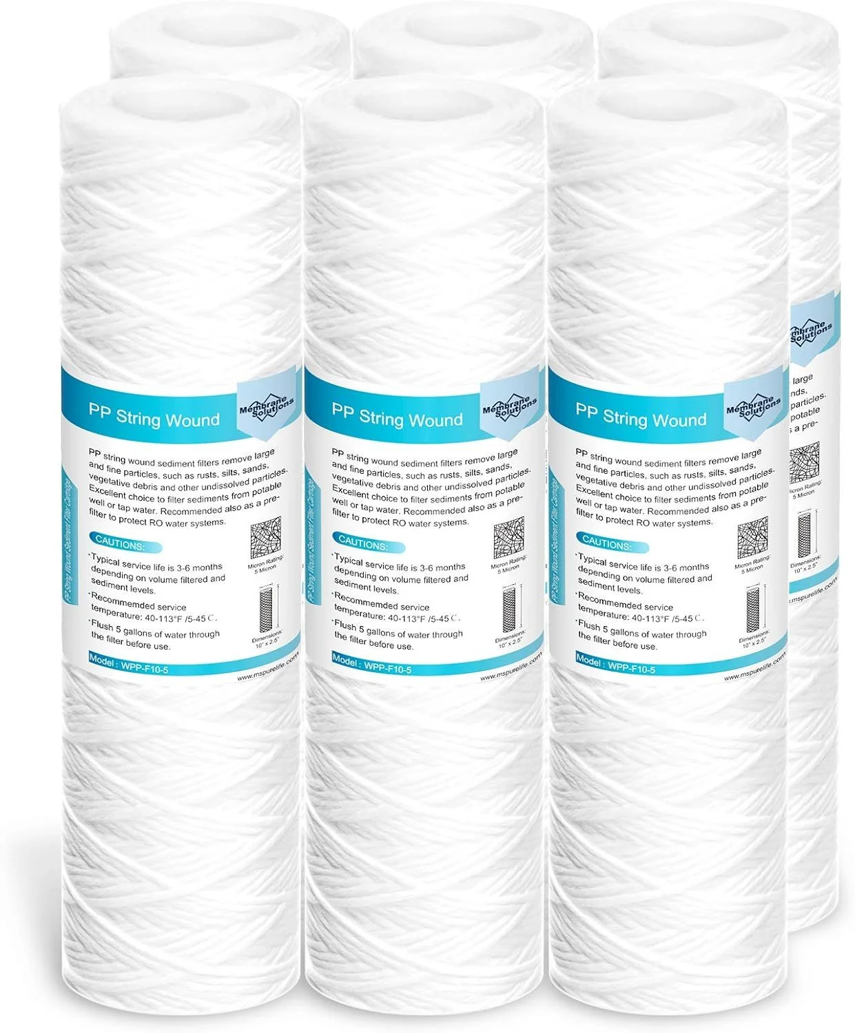 Membrane Solutions 5-Micron String Wound Sediment Filter (6-Pack)